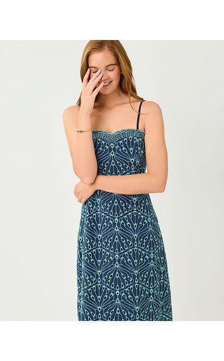 Arlin Midi Dress - Starlight Navy X Capri Blue Queen Scallop Eyelet