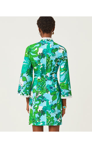 Shealyn 3/4 Sleeve Stretch Dress - Capri Blue Rousseaus Roses Overlay