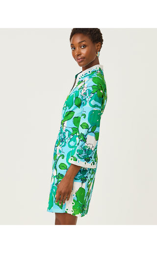 Shealyn 3/4 Sleeve Stretch Dress - Capri Blue Rousseaus Roses Overlay