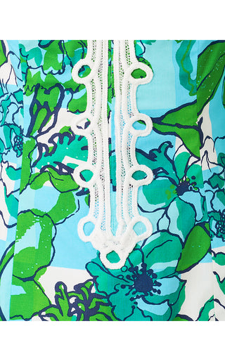 Shealyn 3/4 Sleeve Stretch Dress - Capri Blue Rousseaus Roses Overlay