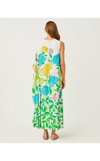 Jaida Silk Maxi Caftan - Multi Rose Bud Engineered