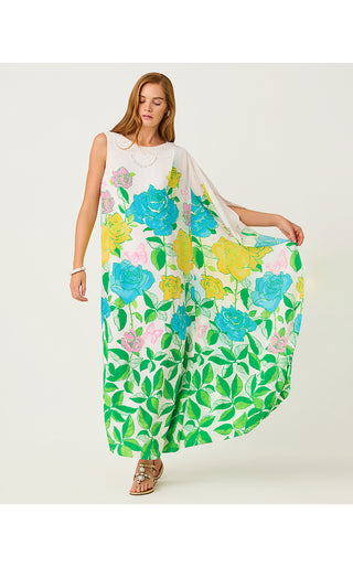 Jaida Silk Maxi Caftan - Multi Rose Bud Engineered