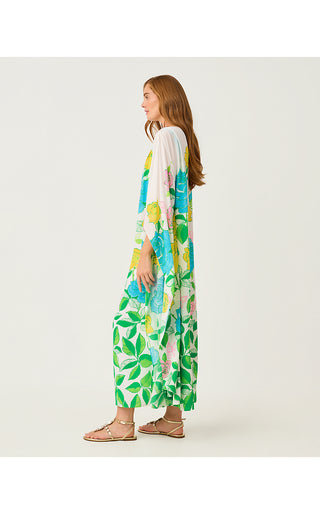 Jaida Silk Maxi Caftan - Multi Rose Bud Engineered