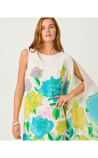 Jaida Silk Maxi Caftan - Multi Rose Bud Engineered