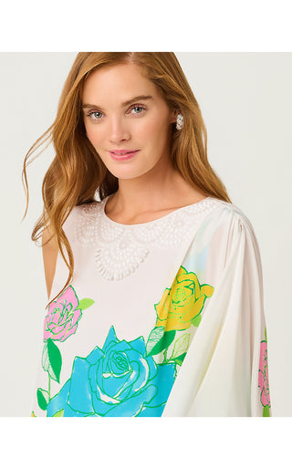 Jaida Silk Maxi Caftan - Multi Rose Bud Engineered