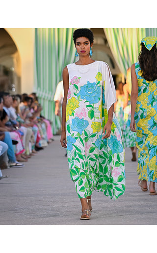 Jaida Silk Maxi Caftan - Multi Rose Bud Engineered