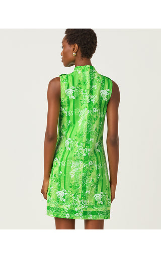 Zorella Shift Dress - Jackfruit Green Roseys Petals Overlay