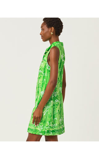 Zorella Shift Dress - Jackfruit Green Roseys Petals Overlay