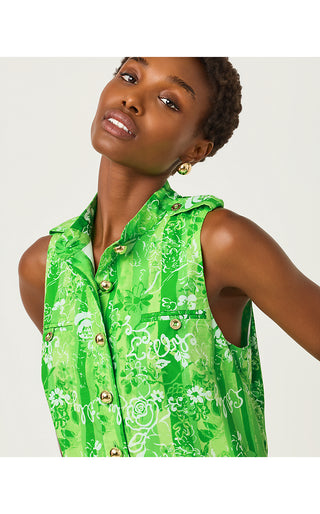 Zorella Shift Dress - Jackfruit Green Roseys Petals Overlay