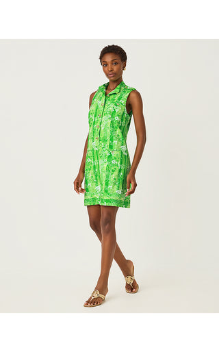Zorella Shift Dress - Jackfruit Green Roseys Petals Overlay