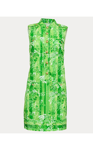 Zorella Shift Dress - Jackfruit Green Roseys Petals Overlay