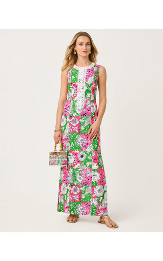 Barberine Stretch Maxi Shift Dress - Cherry Blossom Pink Chicken Check