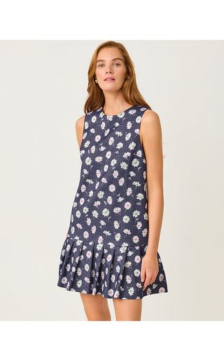 Joey Dress - Low Tide Navy Petal Toss Metallic Jacquard