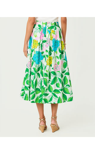 Izela Midi Skirt - Multi Rose Bud Engineered Skirt