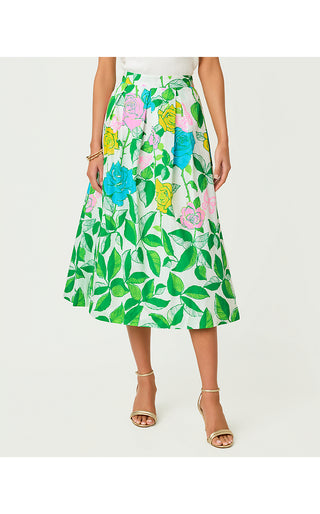 Izela Midi Skirt - Multi Rose Bud Engineered Skirt