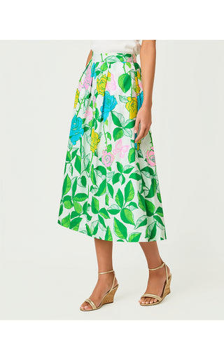 Izela Midi Skirt - Multi Rose Bud Engineered Skirt