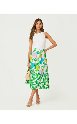 Izela Midi Skirt - Multi Rose Bud Engineered Skirt