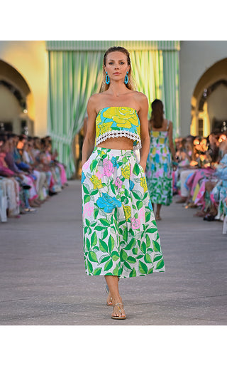 Izela Midi Skirt - Multi Rose Bud Engineered Skirt