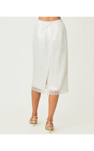 Cordae Midi Skirt - Iridescent Metallic Pearl Grid Mesh