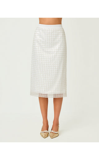 Cordae Midi Skirt - Iridescent Metallic Pearl Grid Mesh