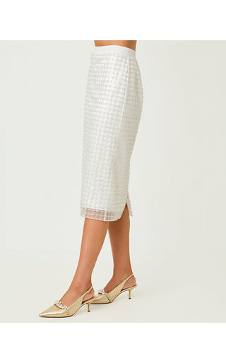 Cordae Midi Skirt - Iridescent Metallic Pearl Grid Mesh