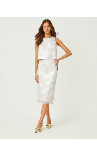 Cordae Midi Skirt - Iridescent Metallic Pearl Grid Mesh
