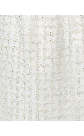 Cordae Midi Skirt - Iridescent Metallic Pearl Grid Mesh