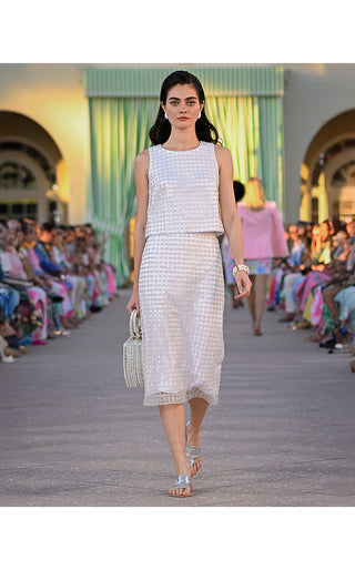 Cordae Midi Skirt - Iridescent Metallic Pearl Grid Mesh