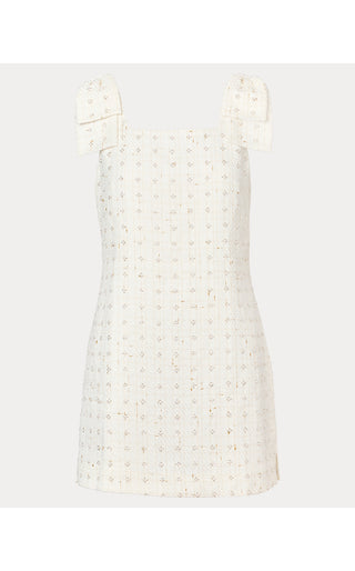 Anders Skirted Romper - Resort White Flower Pearl Embellished Boucle