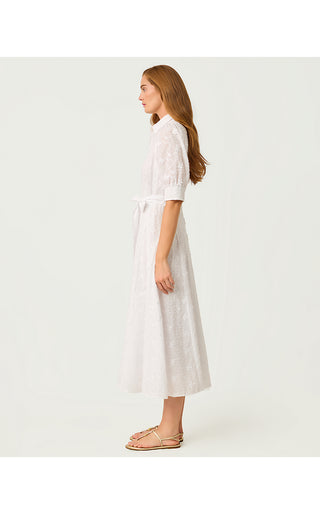 Larkyn Midi Shirtdress - Resort White Monarch Embroidered Cotton Swiss Dot