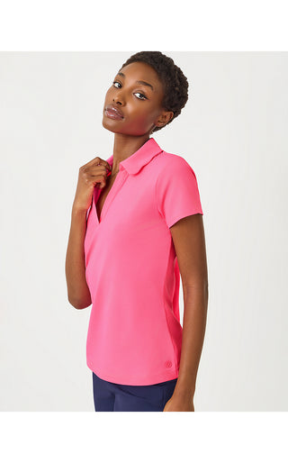 UPF 50+ Luxletic Frida Scallop Polo - Cherry Blossom Pink