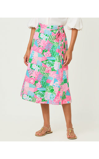 Constance Reversible Midi Skirt - Multi Crazy Quilt / Putting Green Hannah