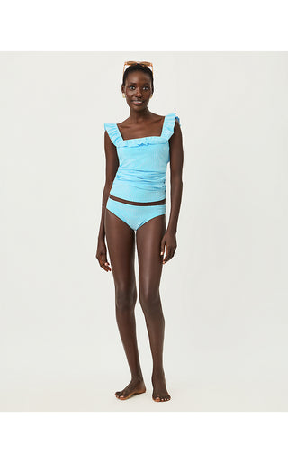 Aemma Ruffle Tankini Top - Capri Blue Seersucker Stripe