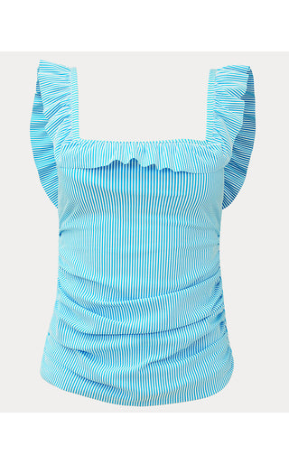 Aemma Ruffle Tankini Top - Capri Blue Seersucker Stripe