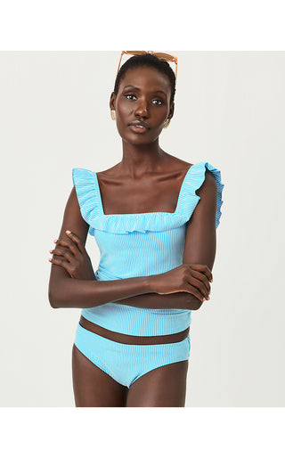 Betie Bikini Bottom - Capri Blue Seersucker Stripe