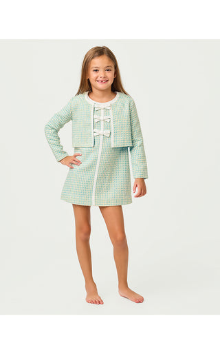 Girls Mini Rohana Boucle Jacket - Capri Blue Fantasy Boucle