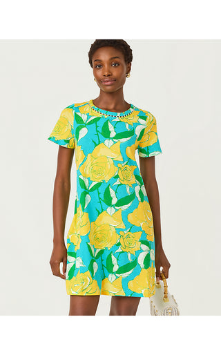 Cody Short Sleeve Dress - Blue Curacao Rose Bud