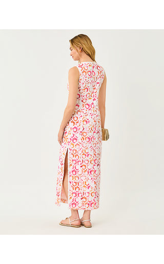 Kitt Maxi Shift Dress - Resort White Pansy Fansy