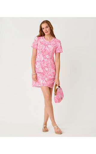 Adetta Short Sleeve Stretch Shift Dress - Conch Shell Pink Burst Of Joy