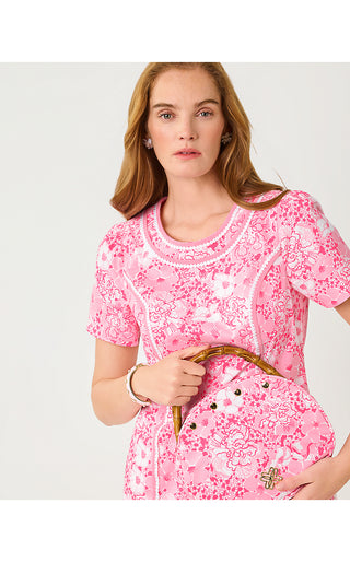 Adetta Short Sleeve Stretch Shift Dress - Conch Shell Pink Burst Of Joy