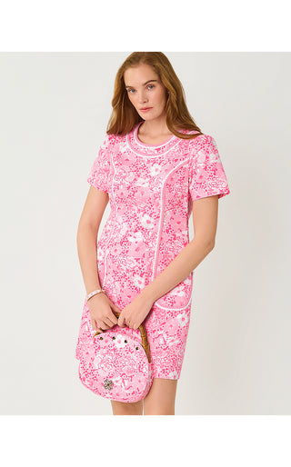 Adetta Short Sleeve Stretch Shift Dress - Conch Shell Pink Burst Of Joy