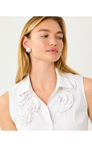The Sleeveless Flower Lilly Shirt - Resort White