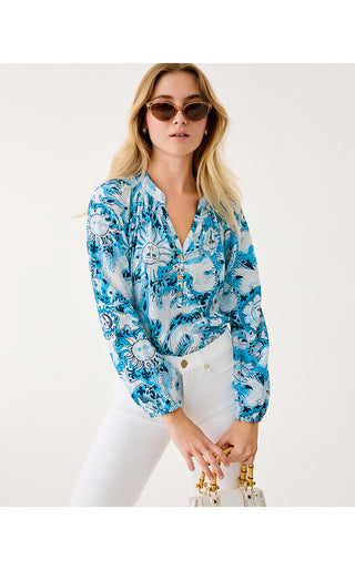 Elsa Silk Top - Bellevue Blue Lilly Gulls