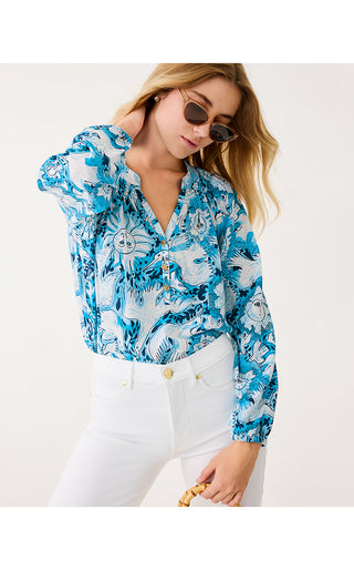 Elsa Silk Top - Bellevue Blue Lilly Gulls