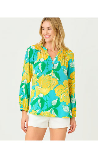 Elsa Silk Top - Blue Curacao Rose Bud