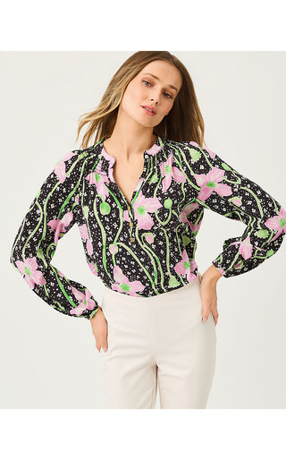 Elsa Silk Top - Onyx Blushing Blooms
