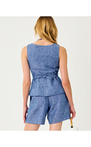 Hellar Linen Vest - Starlight Navy X Resort White
