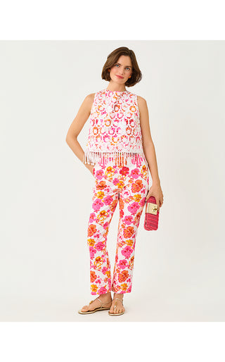 Carwyn Crop Flare Pant - Resort White Pansy Fansy