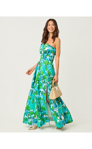 Ivella Maxi Dress - Capri Blue Rousseaus Roses Overlay