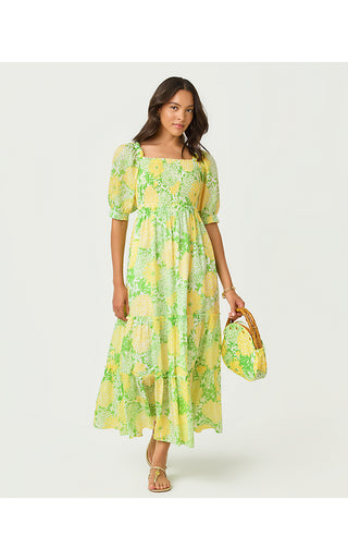Hadly Short Sleeve Smocked Maxi Dress - Crocodile Green Mumbo Jumbo